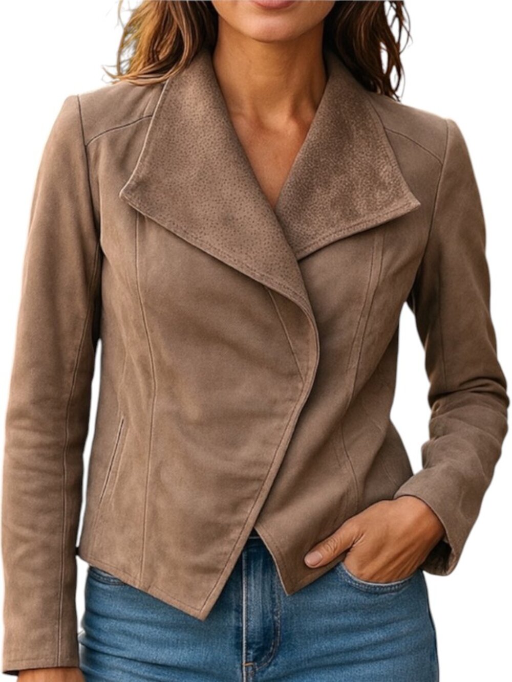 KUT from the Kloth Faux Suede Drape Moto Jacket Laser Cut Tan XS